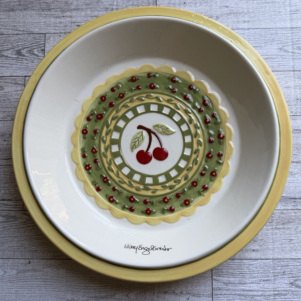 Mary Engelbreit Cherries Pie Deep Dish Plate Large Vintage 1998 Cottagecore‎